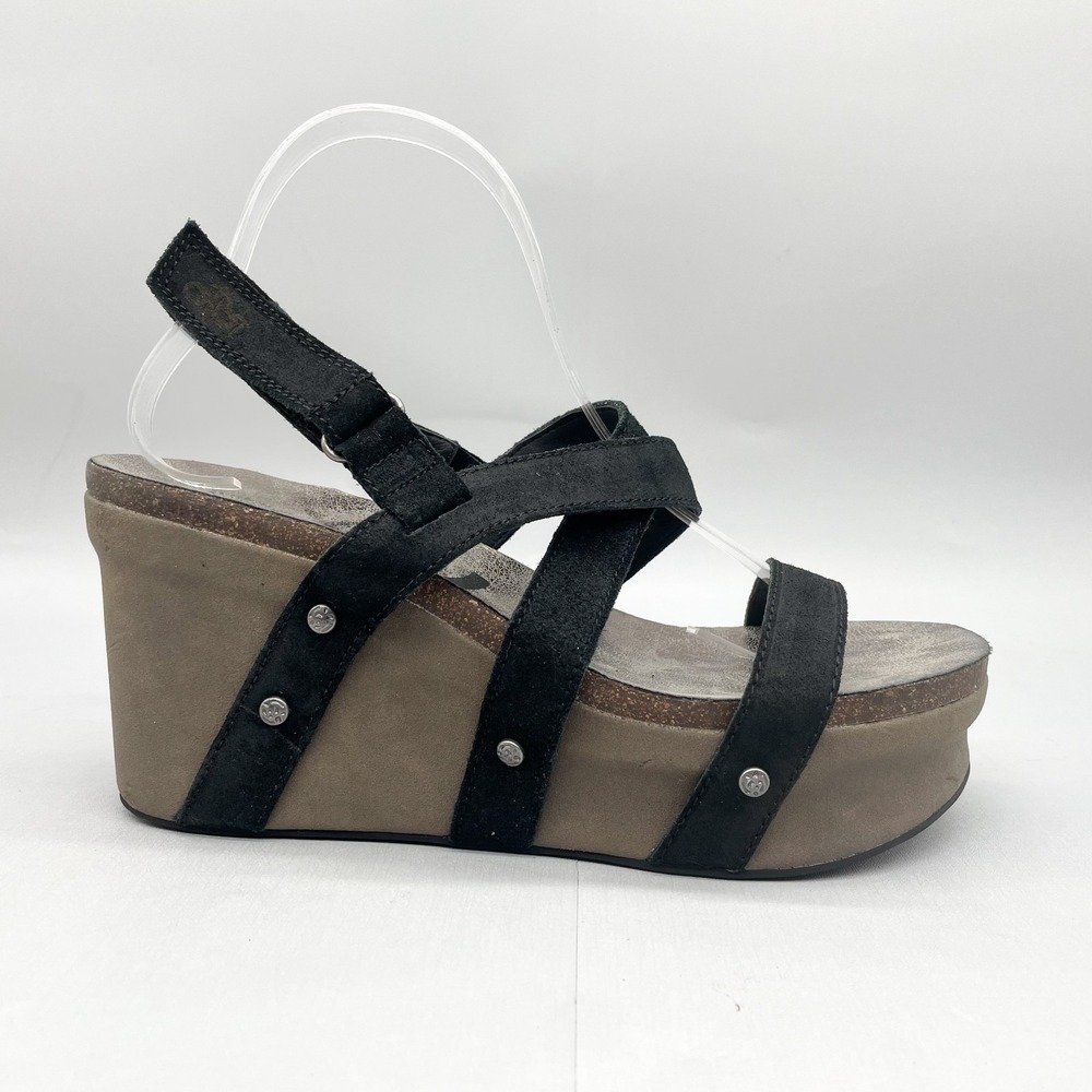 OTBT Womens 9.5M Sail Sandals‎ Black Slingback Studdy Wedge Platform Boho Stud